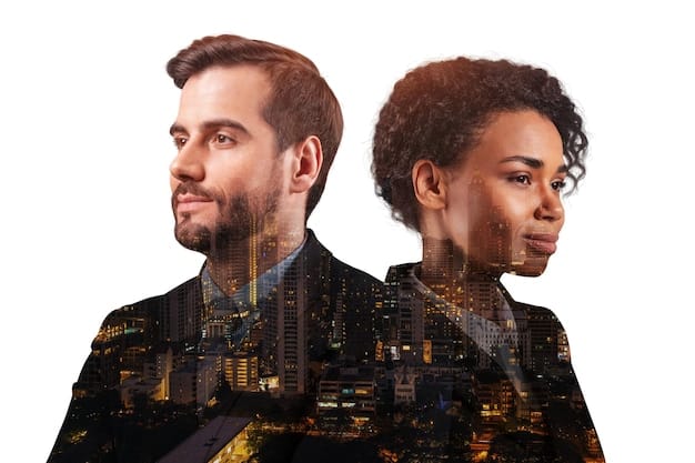 A split image showing one side a concerned face partially obscured by digital code, representing privacy fears, and the other side a vigilant law enforcement officer in front of a city map overlaid with predictive policing algorithms, representing security measures.