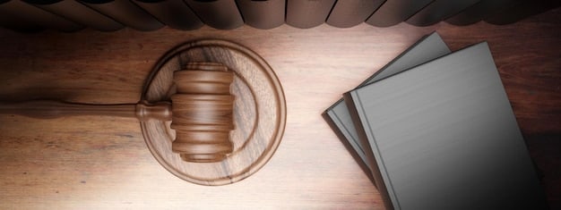 A gavel resting on a stack of law books, symbolizing the legal and regulatory efforts being made to combat deepfakes in elections. The background is blurred, with the focus on the gavel and books.