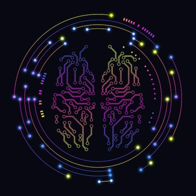 A digital illustration depicting a stylized human brain intertwined with digital circuitry, symbolizing the intersection of human intelligence and artificial intelligence in the context of healthcare decision-making, with ethical consideration icons floating around.
