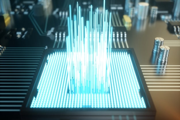 A close-up shot of a sensor attached to a piece of machinery, with data streams flowing from the sensor to a central AI system.
