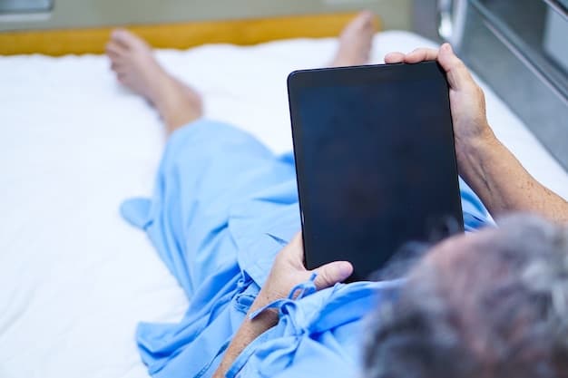 A close-up shot of a doctor using a tablet in a hospital room, with an AI-powered diagnostic app displaying real-time analysis of a patient's vital signs and medical history. The interface is clean and intuitive, with clear visualizations and actionable insights.