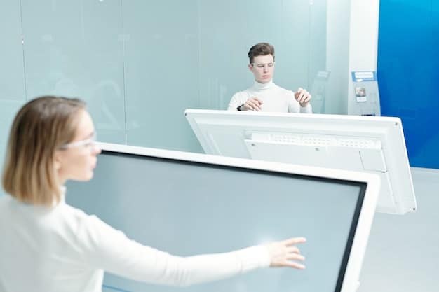 A futuristic hospital control room with staff monitoring various AI-driven dashboards displaying real-time data on patient flow, resource utilization, and operational efficiency metrics. The atmosphere is calm and organized, with a focus on data-driven decision-making.