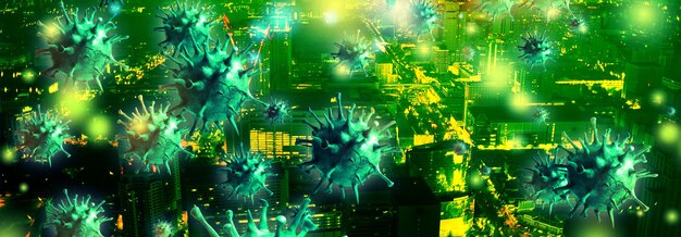 A digital rendering of virus code swirling around a server rack, illustrating the constant barrage of cyberattacks faced by businesses. Binary code cascades down the image.