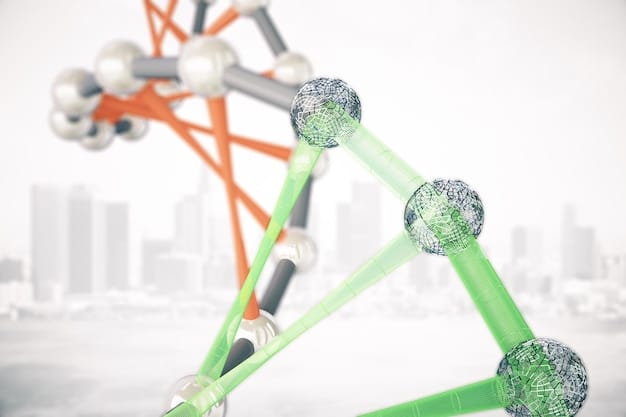 A visualization of an AI algorithm analyzing the molecular structure of a potential drug candidate, highlighting key binding sites and predicted efficacy, set against a backdrop of US pharmaceutical research data.