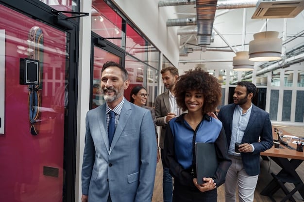 A diverse group of business professionals from various ethnic backgrounds collaborating in a modern office, using tablets and laptops displaying real-time language translation interfaces. The atmosphere is vibrant and inclusive, highlighting seamless multilingual teamwork.