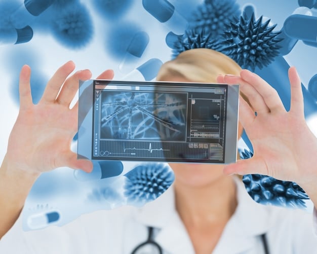 A user interface displaying medical images, featuring federated learning algorithms assisting in the identification of anomalies and potential diseases in a secure, collaborative healthcare network.