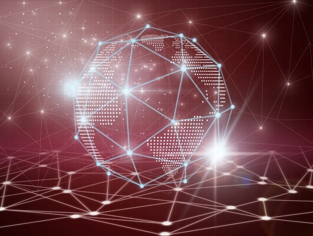 A digital representation of a global network protected by AI, with glowing nodes and lines connecting different locations. The AI interface is depicted as a shield, symbolizing the protection against cyber threats.