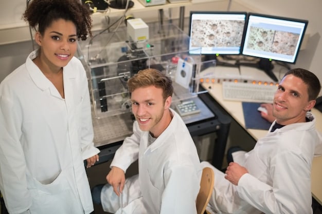 A group of researchers in a lab setting, working on a complex robotic system with visible sensors and AI processing units. The image conveys a sense of cutting-edge technology and collaborative effort.