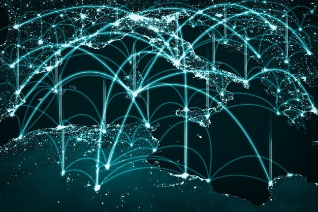 An abstract representation of data flowing through a supply chain network, with AI algorithms analyzing and optimizing the data in real time. The image symbolizes the data-driven nature of AI in logistics.