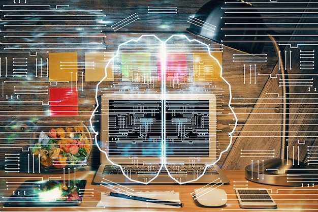A visual representation of a marketing automation workflow, highlighting the integration of AI at various stages such as lead scoring, email personalization, and campaign optimization. The image showcases the interconnectedness and efficiency gains from using AI.