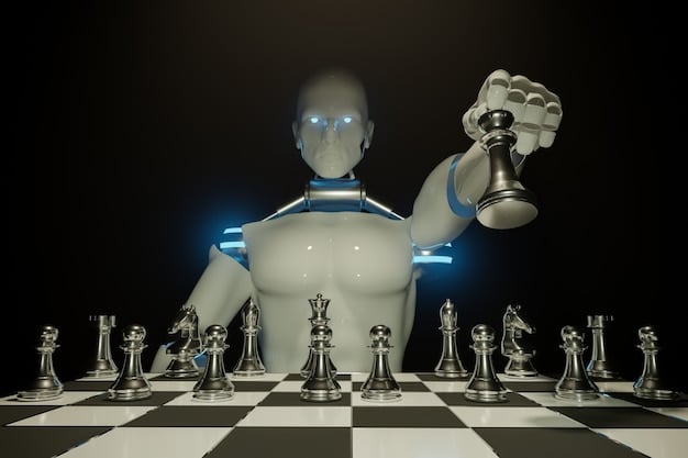 A conceptual image depicting a human chess player competing against an AI opponent, symbolizing the collaboration and challenges in integrating AI into human decision-making processes.